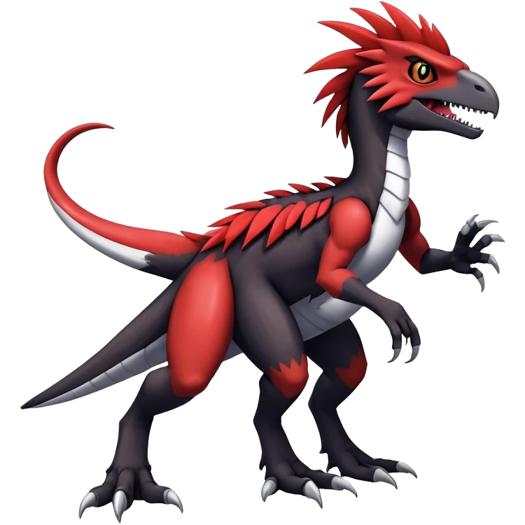 Dark Furry feather-mane Cool Edgy shiny Digimon-Fakemon-Guilmon-Velociraptor-Dinosaur-Drake full body   emoji