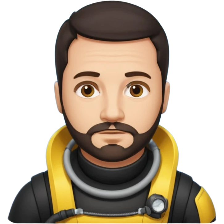 Man 38 dark hair, short beard, mideteranean, slightly overweight, scuba diving. Portrait emoji