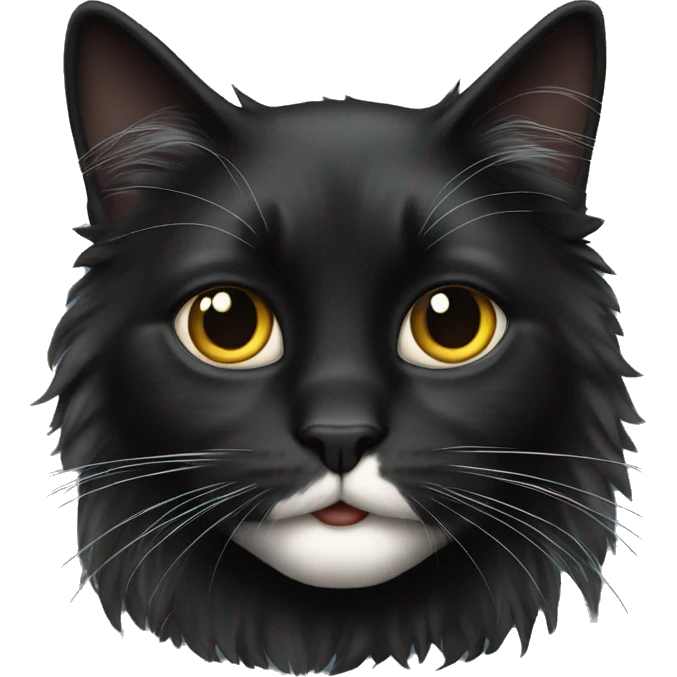 black cat domestic long-haired with half white mouth emoji