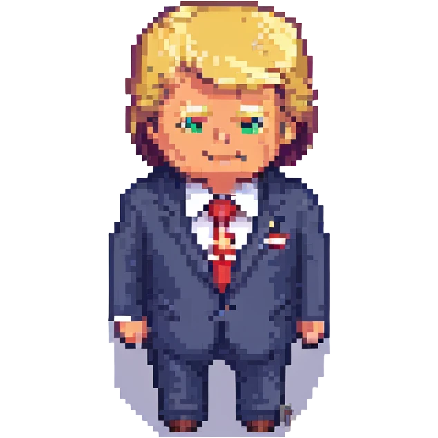 Donald Trump pixel art, simplified, recognizable hair and suit, no text emoji