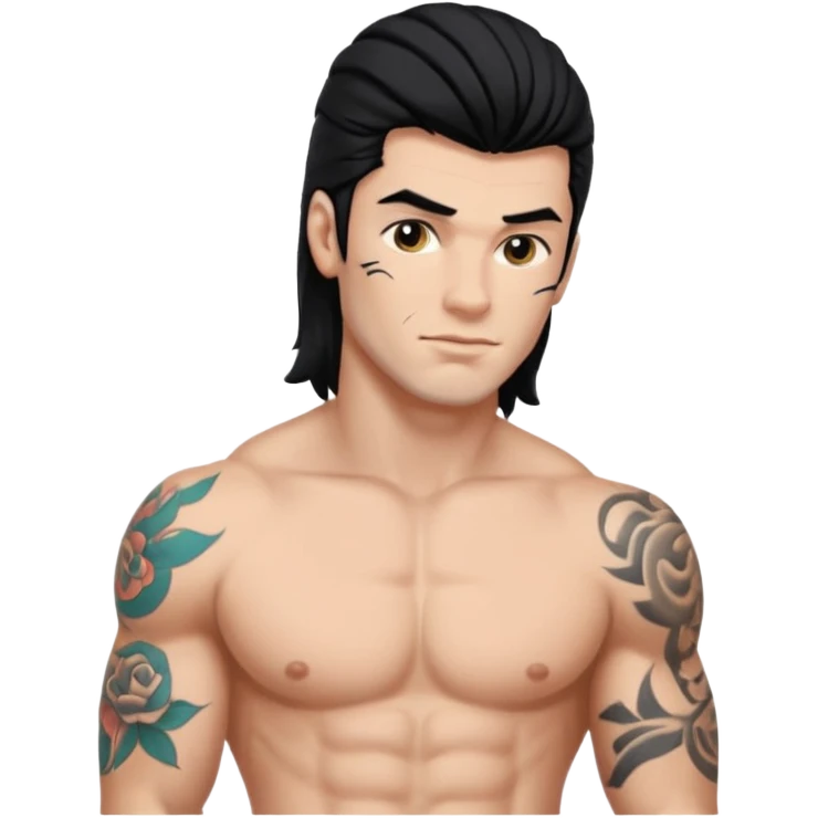 a guy with mullet and tattoos. Black hair.lean but Muscled emoji