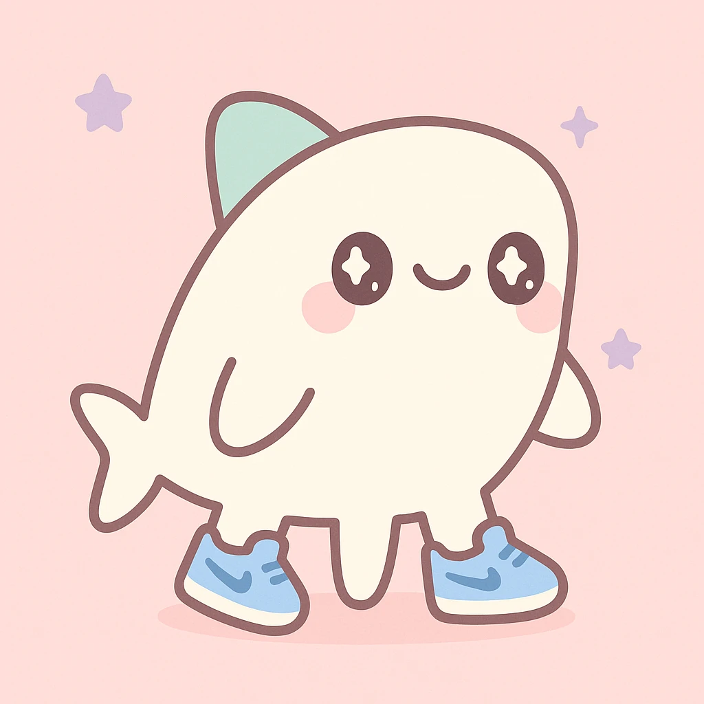 Tralalero Tralala, an Italian Brainrot character: a great white shark with three legs, wearing blue Nike shoes, kawaii style emoji