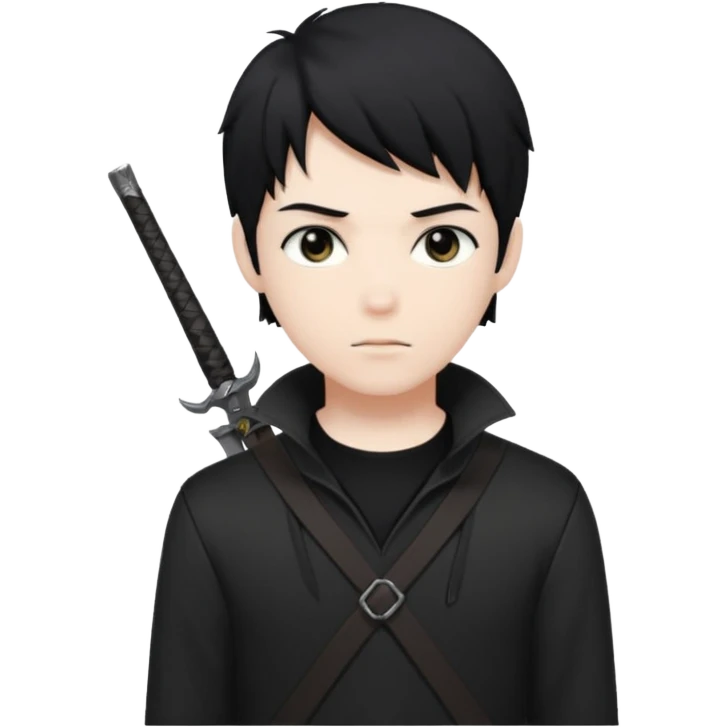 White male, black anime hair, black hunter eyes, black shirt emoji