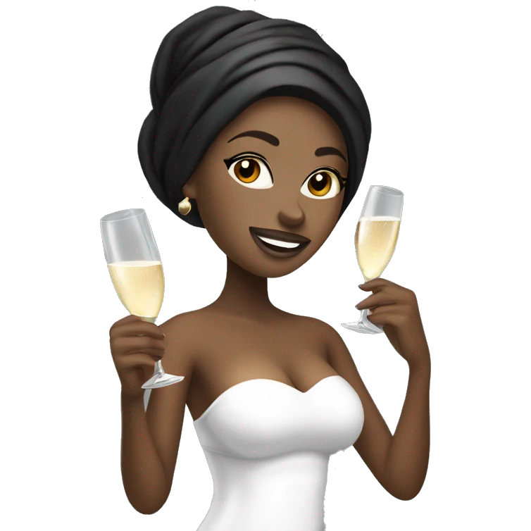 Girl with white towel wrapped around hair holding a champagne glass and bottle in black high heels  emoji
