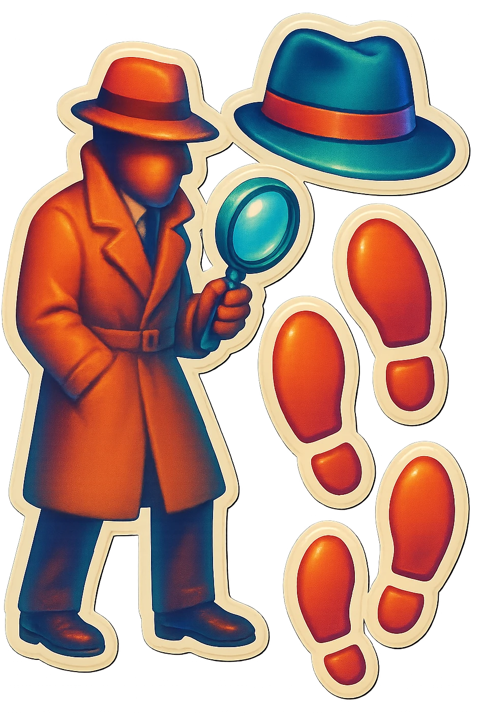 poster inspired by the reference photo, retro stickers style, no text, classic detective vibe emoji