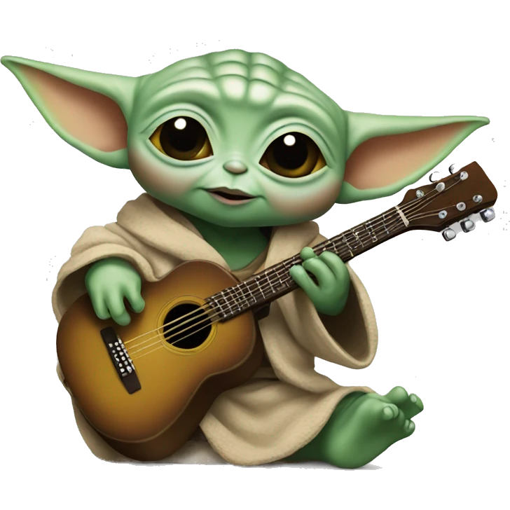 Baby Yoda holds a rock guitar emoji
