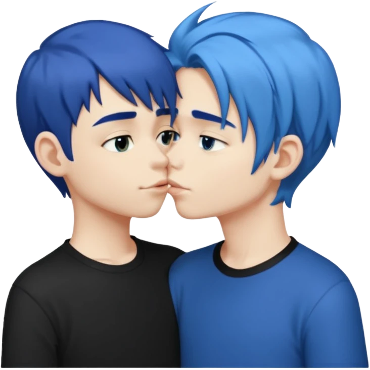 Loving dark Blue hair kissing blue hair boy both wearing black shirts emoji