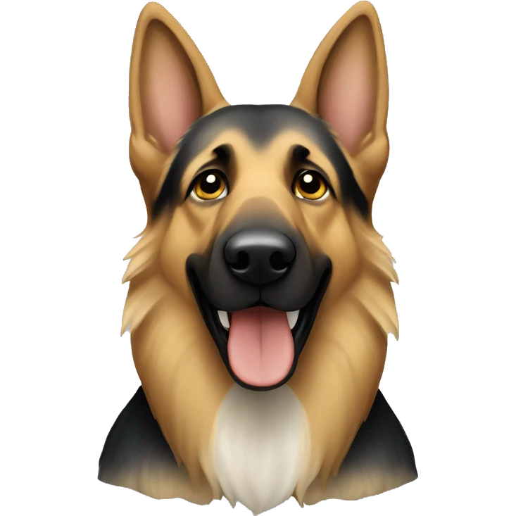 German shepherd with white hair underneath indoors looking at viewer emoji