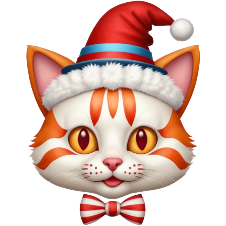 Cat clown with pointy hat, bow tie emoji