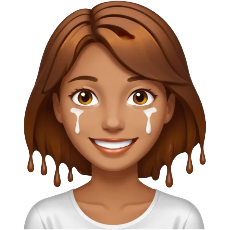 Brown Hair Woman , white paint , drip, face, hot emoji