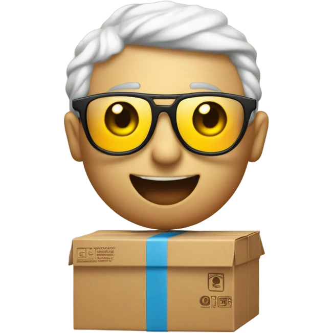 un corazon muy grande con una caja de carton dibujada como carita con lentes de sol  emoji