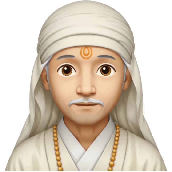 Saint Shirdi Sai Baba, serene expression, white robe, headscarf, gentle smile, spiritual aura emoji