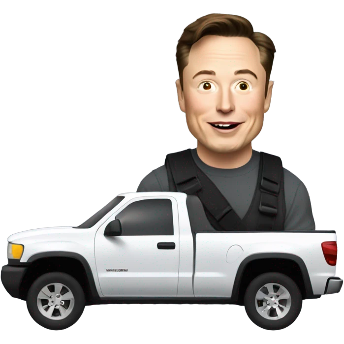 Elon Musk driving lifted truck.  emoji
