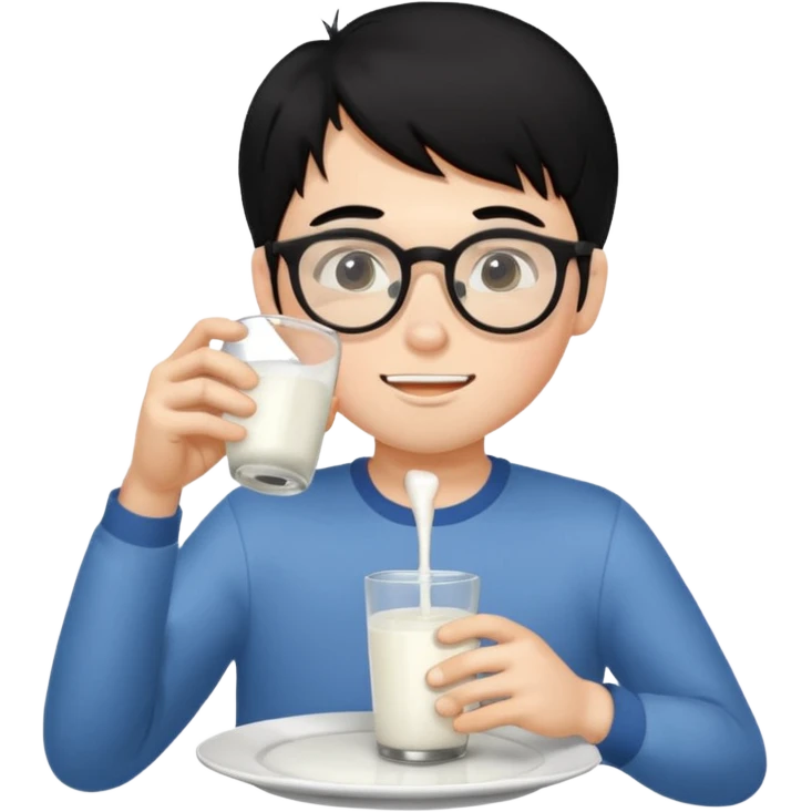 20 year old guy with black hair and glasses drinking milk off a plate emoji