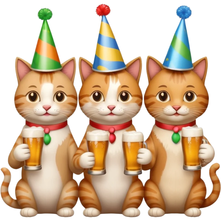 four happy cats drinking beers together emoji