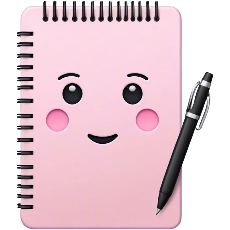 Pale pink notepad with pen emoji