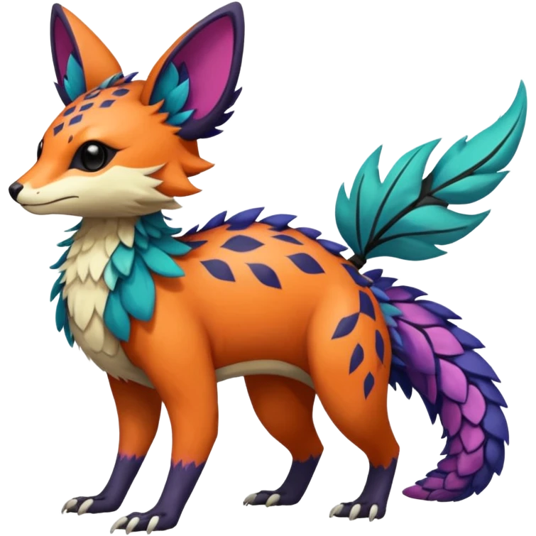 Exotic happy Beautiful pretty cool edgy elegant realistic Feral Rare Fantasy colorful vibrant Vernid-Trico-species-Fakemon-creature by LiLaiRa, random markings, tufted tail, tufted ears, full body emoji