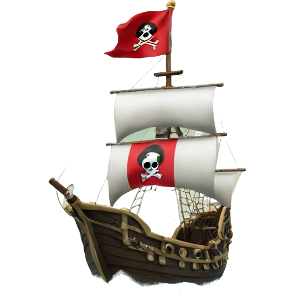 Pirate ship floating in water with the portuguese flag emoji