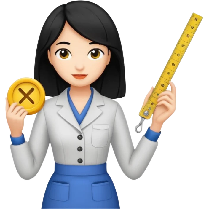 tailor woman holding measure black hair emoji