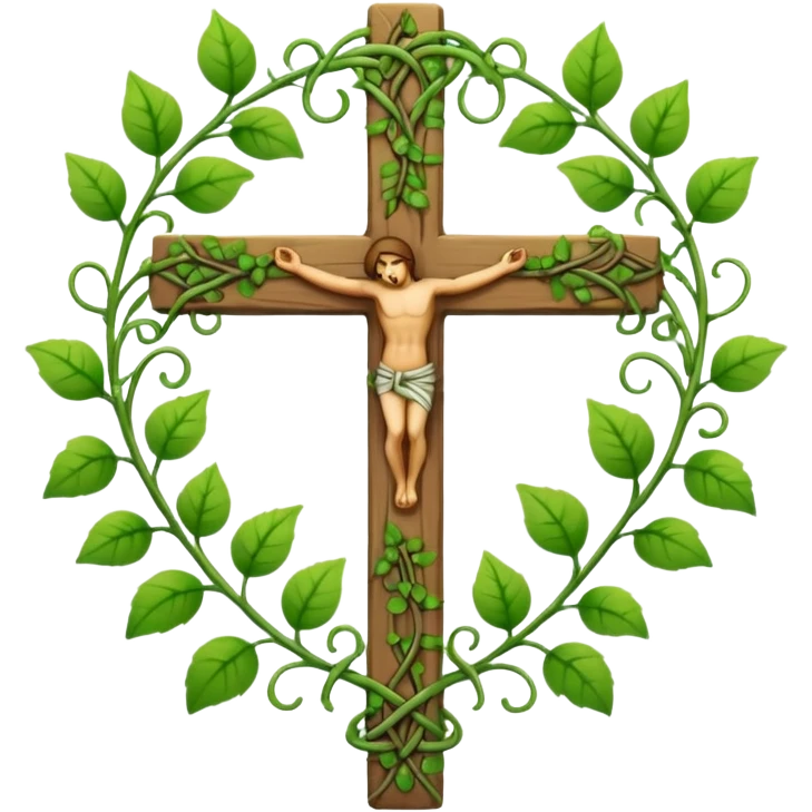 cross with vines wrapped around line art emoji