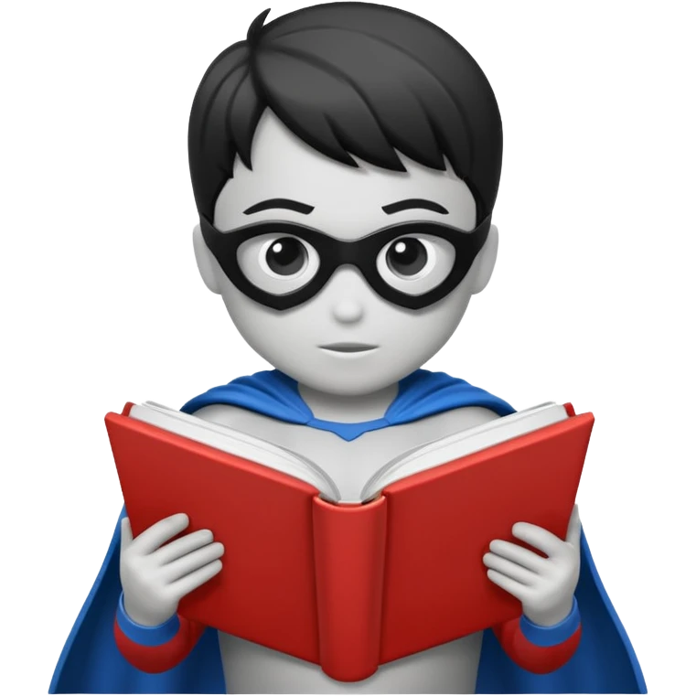 Superhero kid reading a book lineart black and white, wall art  emoji