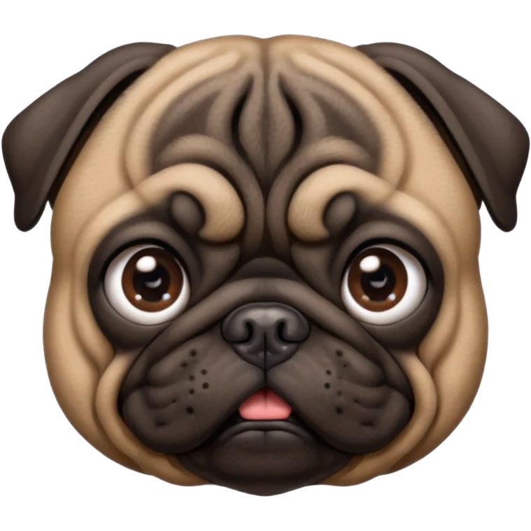 dark brown pug facing forwards, head and shoulders. emoji