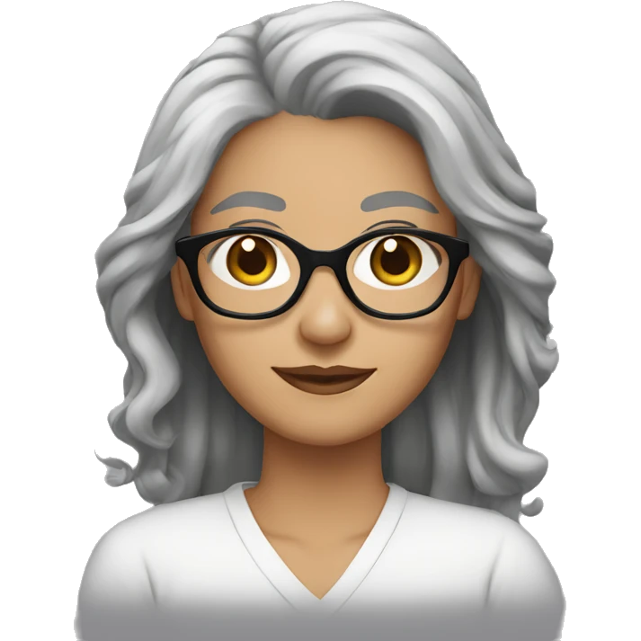 Brown eyebrows White skin woman gray hair black glasses emoji