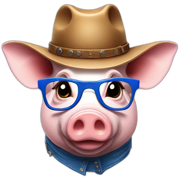 A pig with a cow boy's hat, with blue glasses and with a youtube logo in his chest emoji