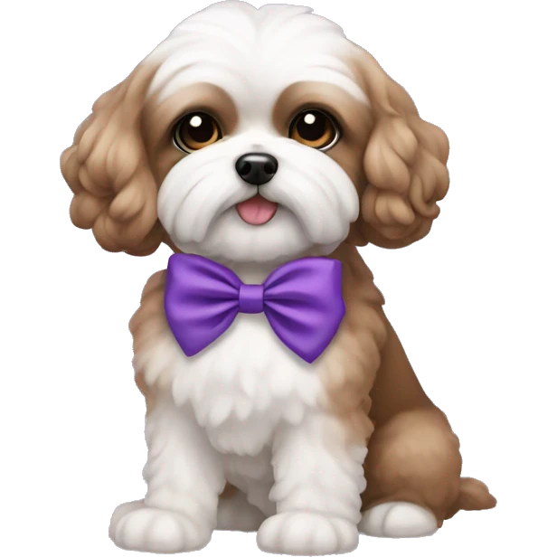 Brown Shichon with purple hair bow emoji