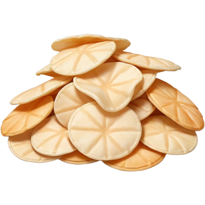 a pile of white krupuk Indonesian prawn crackers, airy, puffy, crisp, realistic and true to life, no faces or expressions emoji