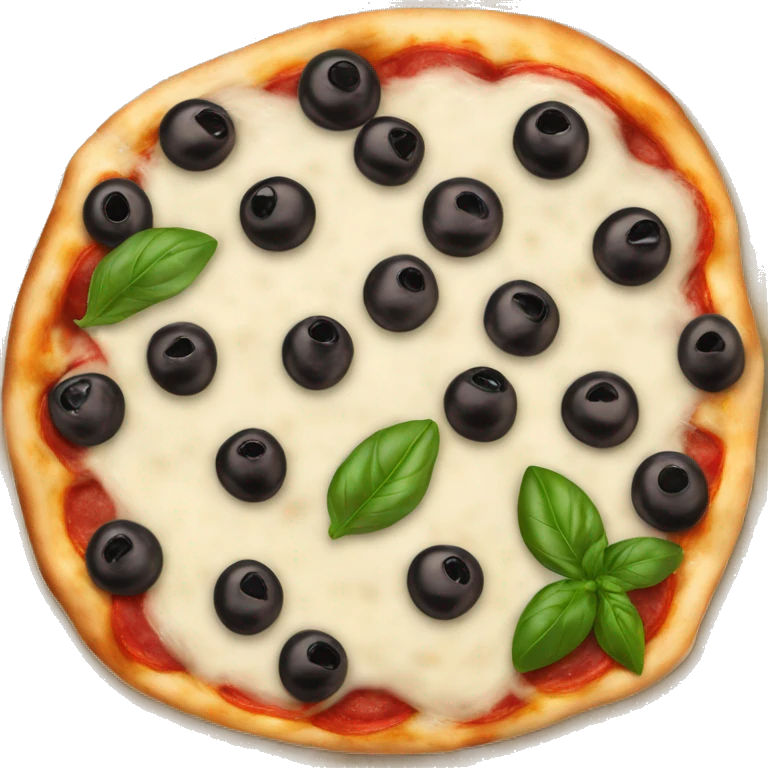 Pizza with mozzarella, basil and black olives  emoji