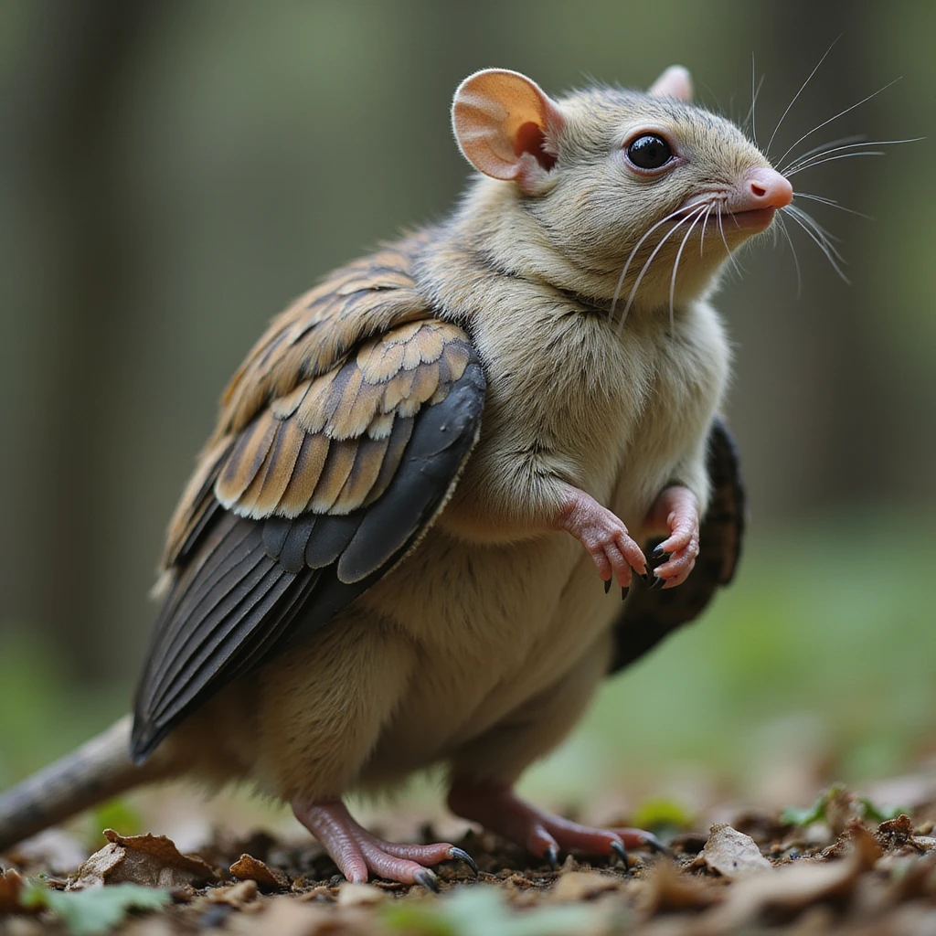 realistic detailed hybrid animal combining a rat and a bird in a natural environment emoji
