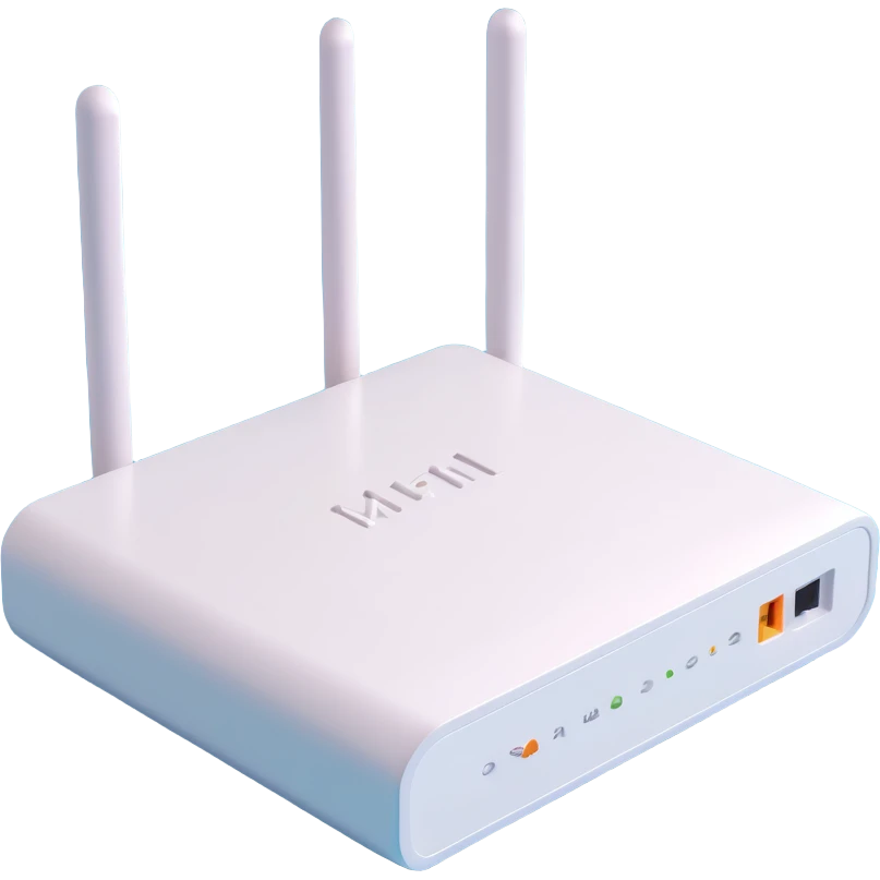 A 19-inch telecommunications router in a 3D style, using a color palette of three colors (5EC6F1/F9DCAF/353946) emoji