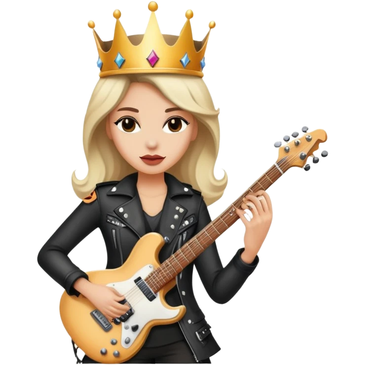a rock and roll queen, female musician with crown, electric guitar, rock star attitude emoji