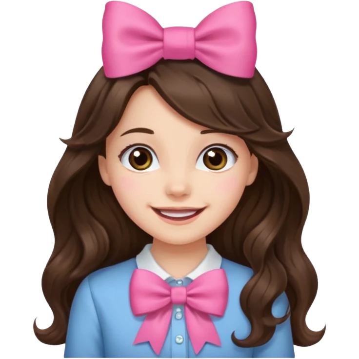 Brunette, long wavy hair, girl emotions and a pink bow emoji