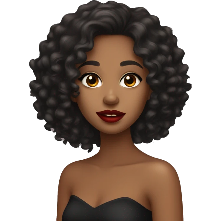 Brown Girl with curly black long hair and black eyes with red lipstick and eyeliner emoji