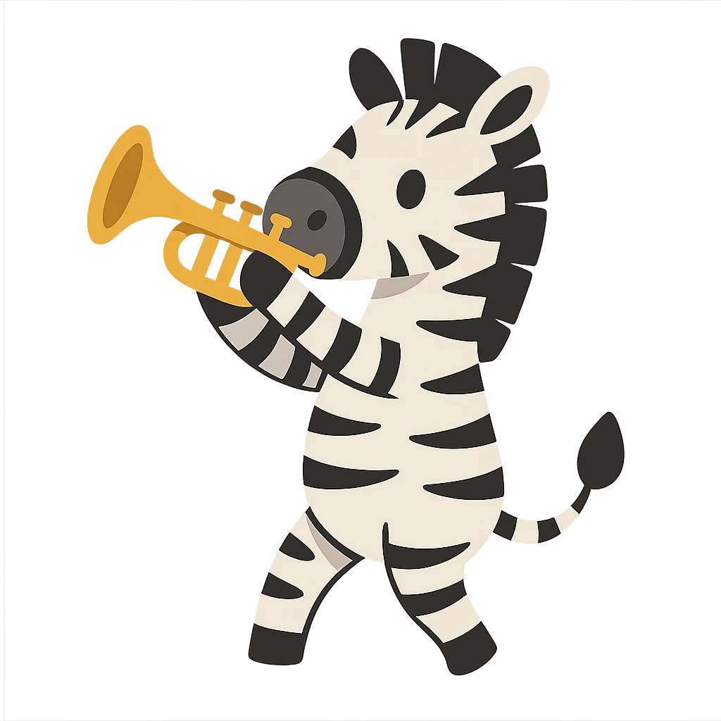 flat toon style zebra playing trumpet emoji