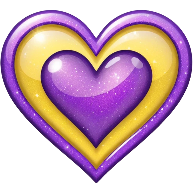 glitter heart split purple and yellow emoji