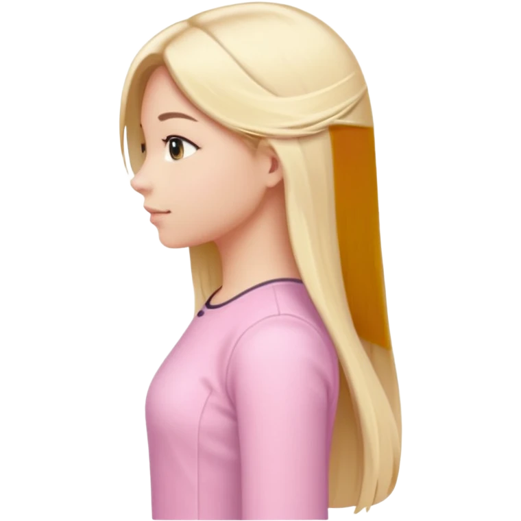 girl in light pink clothes, blonde with long straight hair, side view, variation 2 emoji