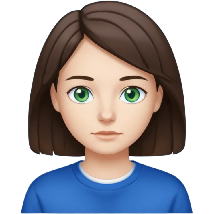 blue/green eyes , pale skin , brunette hair , white t-shirt with a dark blue sweatshirt over too emoji
