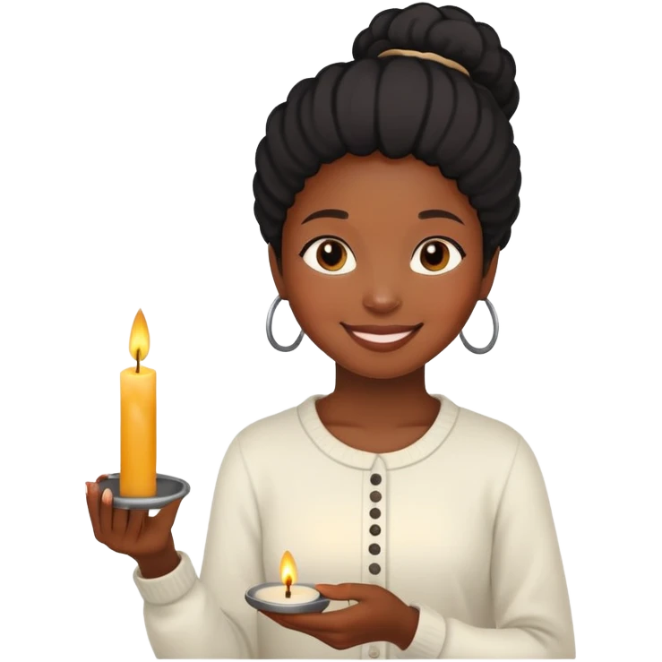 Black girl lighting candle and relaxing emoji