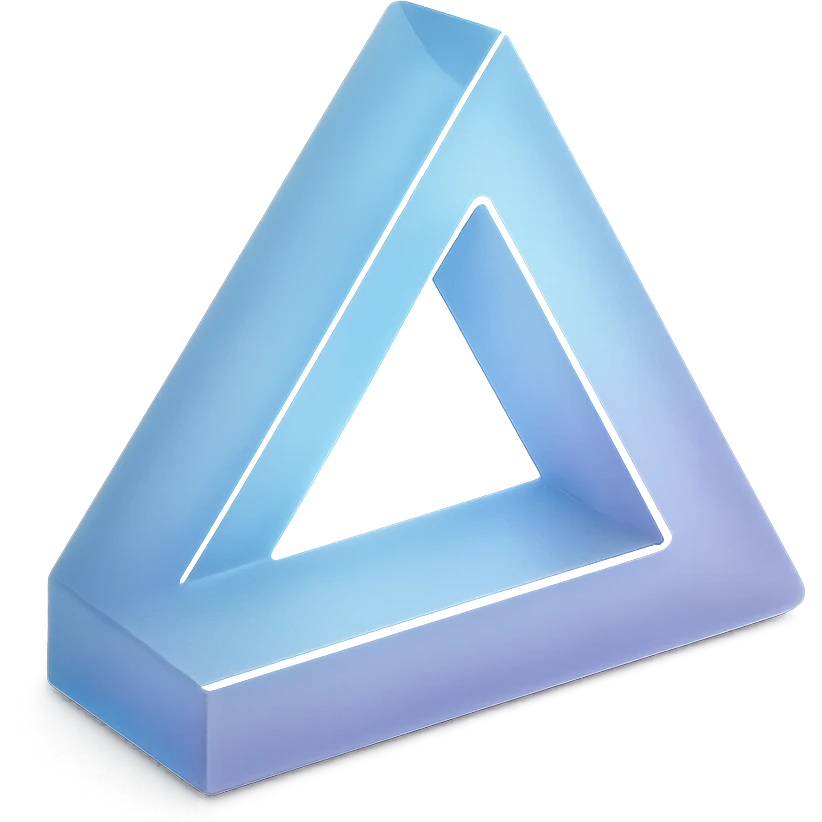 glass Penrose triangle, stylized, with blue and purple glass hues emoji
