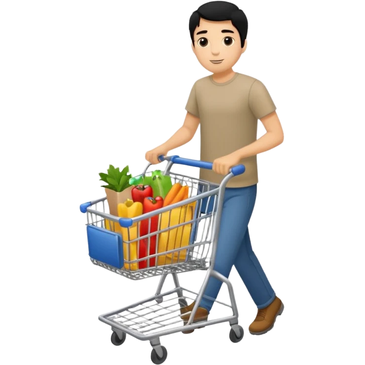 man-with-a-shopping-cart-full-body black hair emoji