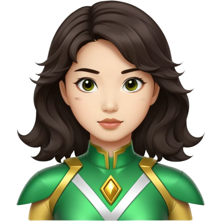 green Power Ranger Asian girl with dark brown wavy hair emoji