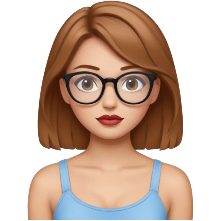 Hafif kahverengi saçlı, beyaz tenli, gözlüklü, crop giyinen ,dolgun dudaklı,makyajlı bir kiz emoji