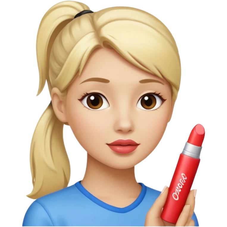 blonde woman with ponytail woman using chapsitck emoji