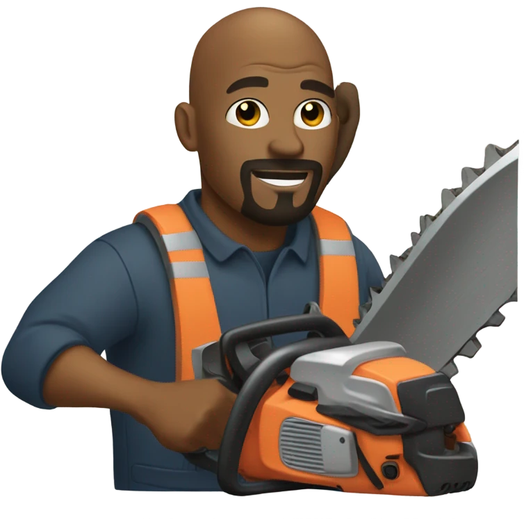 Bald black man with goatee using a chainsaw  emoji