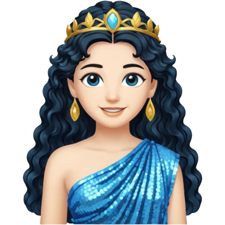 Minerva, Goddess from Wisdom Roman Deities with long black wavy hair, light blue sequin toga emoji