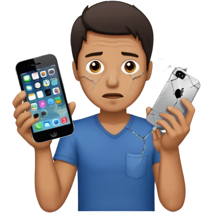 create the man with broke iphone in the hand emoji