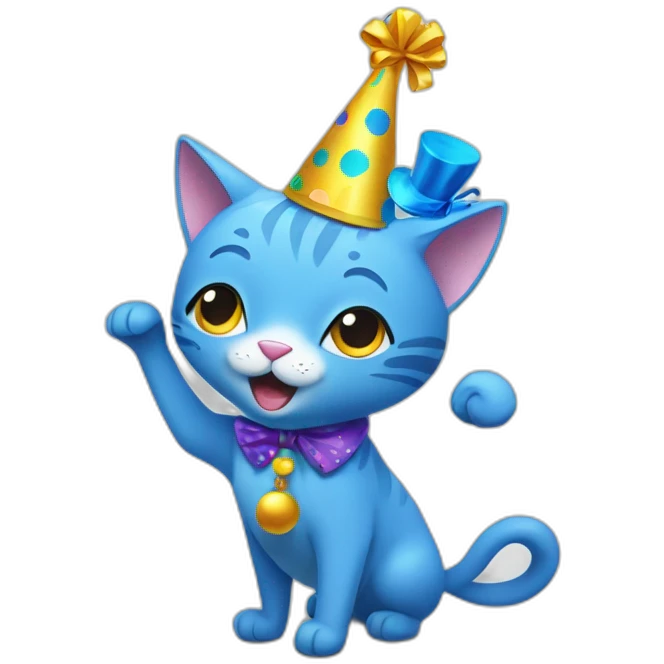 blue dancing cat with a party hat emoji
